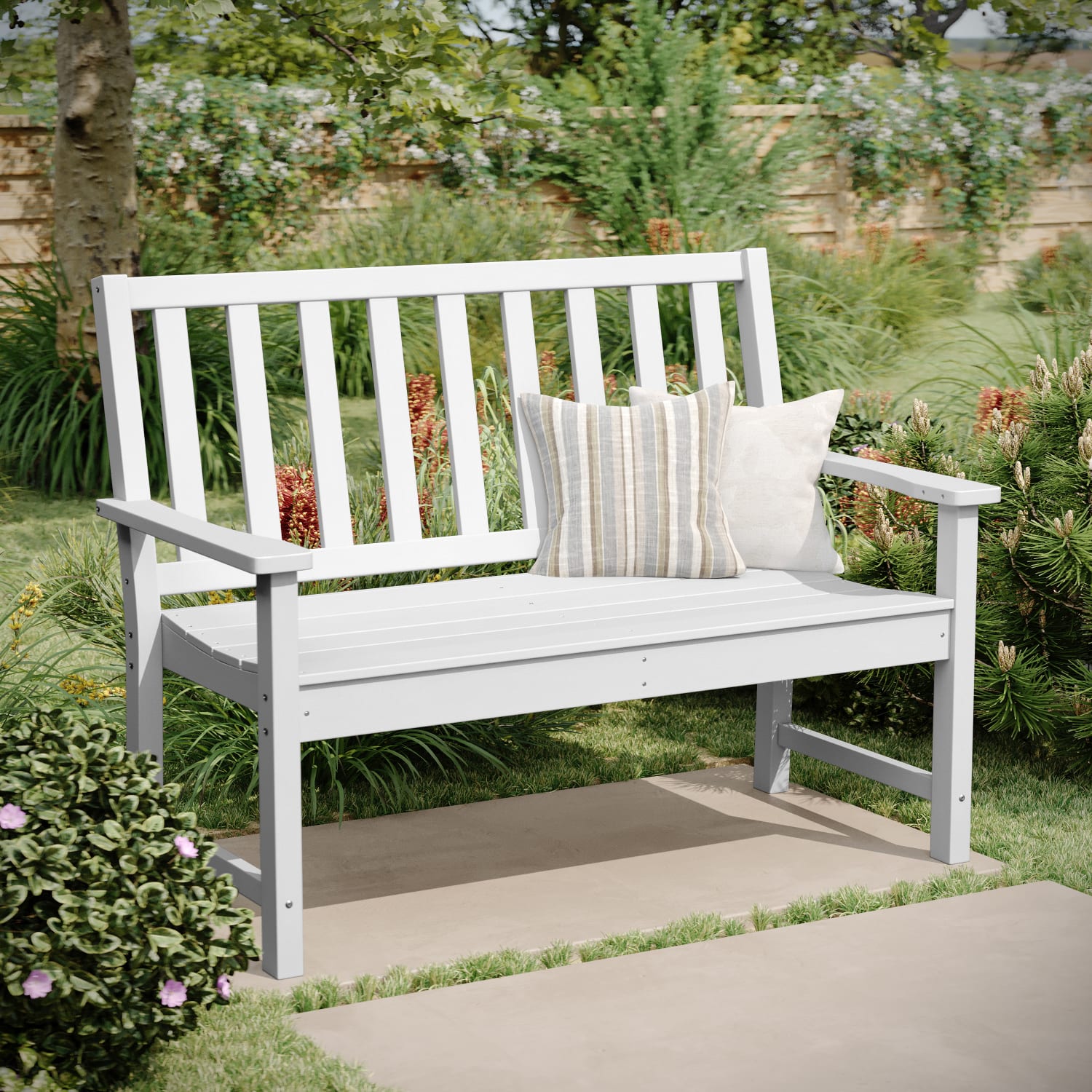 Flash Furniture Ellsworth Commercial Grade All Weather Indoor/Outdoor Recycled HDPE Bench with Contoured Seat, White - Image 3