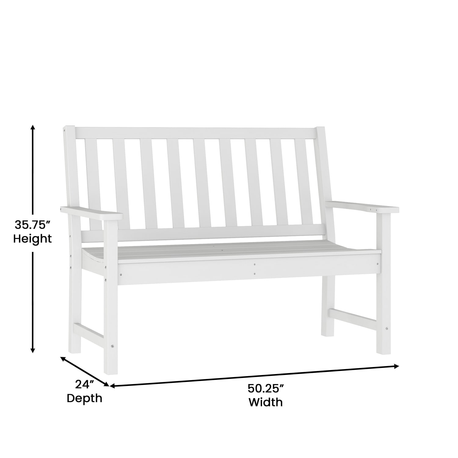 Flash Furniture Ellsworth Commercial Grade All Weather Indoor/Outdoor Recycled HDPE Bench with Contoured Seat, White - Image 5