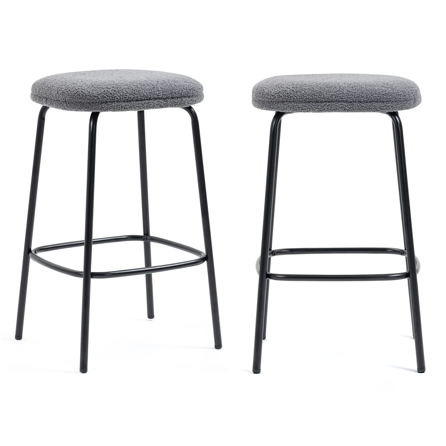 Glamour Home Ayana Boucle Fabric Backless Counter Stools, Gray/Black, Set Of 2 Stools - Image 4