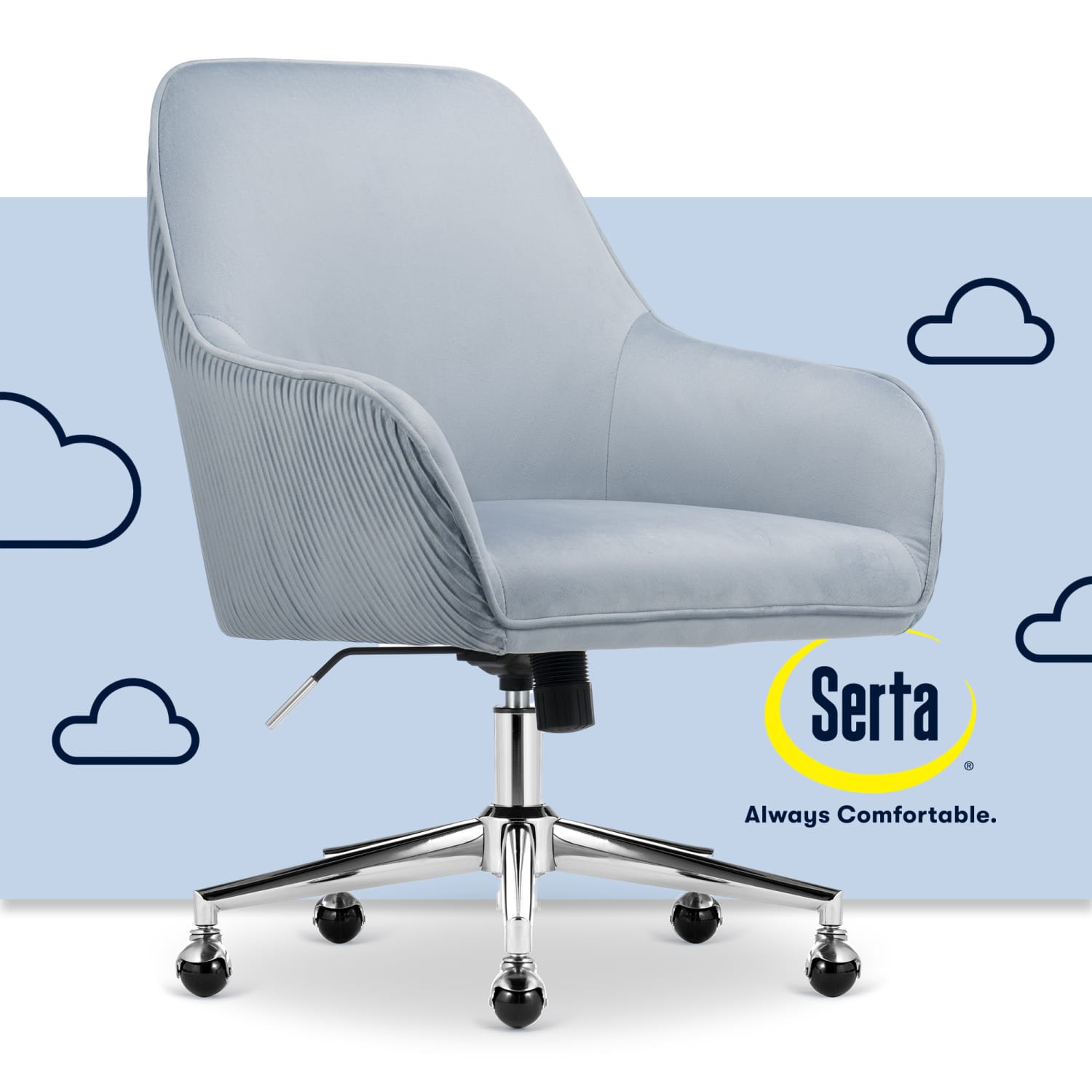 Serta® Chloe Ergonomic Fabric Mid Back Home Office Chair Ash Blue PopularChairscom