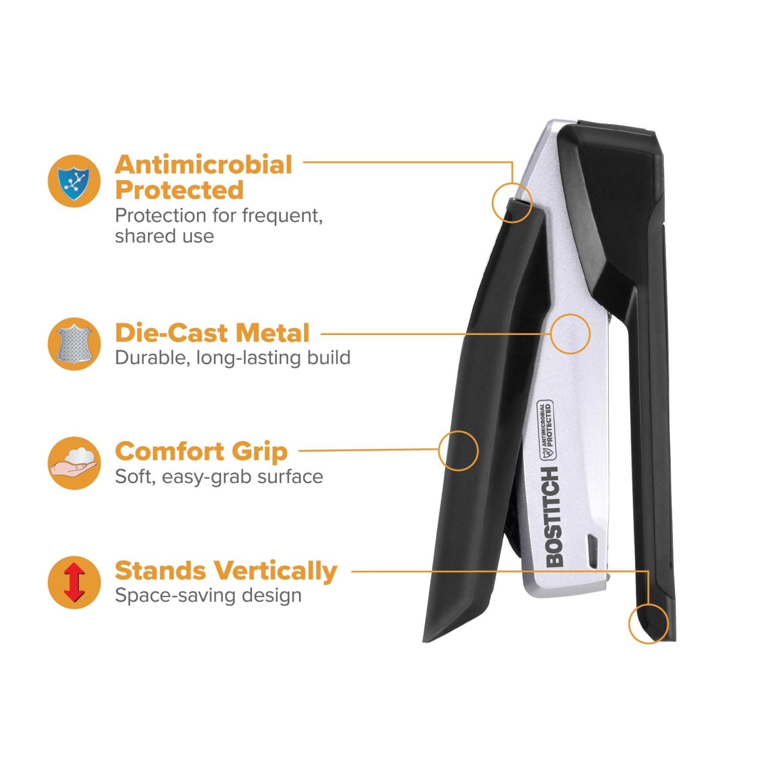 Bostitch InPower Premium Spring-Powered Desktop Stapler, 28 Sheets Capacity, Black/Silver - Image 4