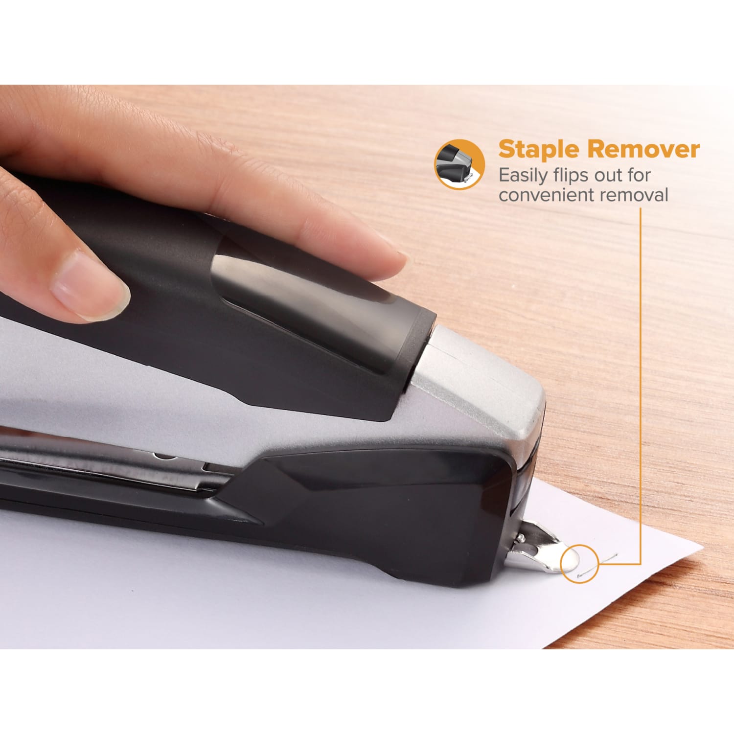 Bostitch InPower Premium Spring-Powered Desktop Stapler, 28 Sheets Capacity, Black/Silver - Image 5