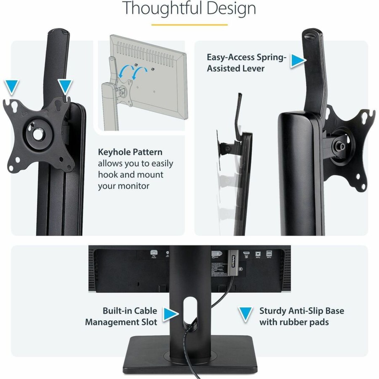 StarTech.com Free Standing Single Monitor Mount, Height Adjustable Ergonomic Monitor Desk Stand, For VESA Mount Displays up to 32in (15lb) - Image 5
