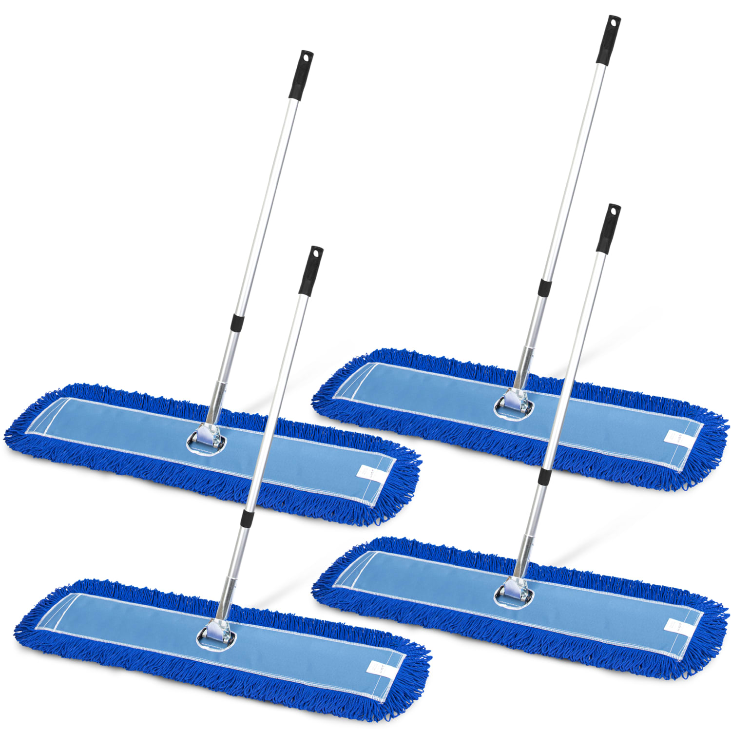 Gritt Commercial All-In-One Microfiber Dust Mop Sets With 72in Telescopic Handle, 48in, Blue/Silver, Pack Of 4 Sets