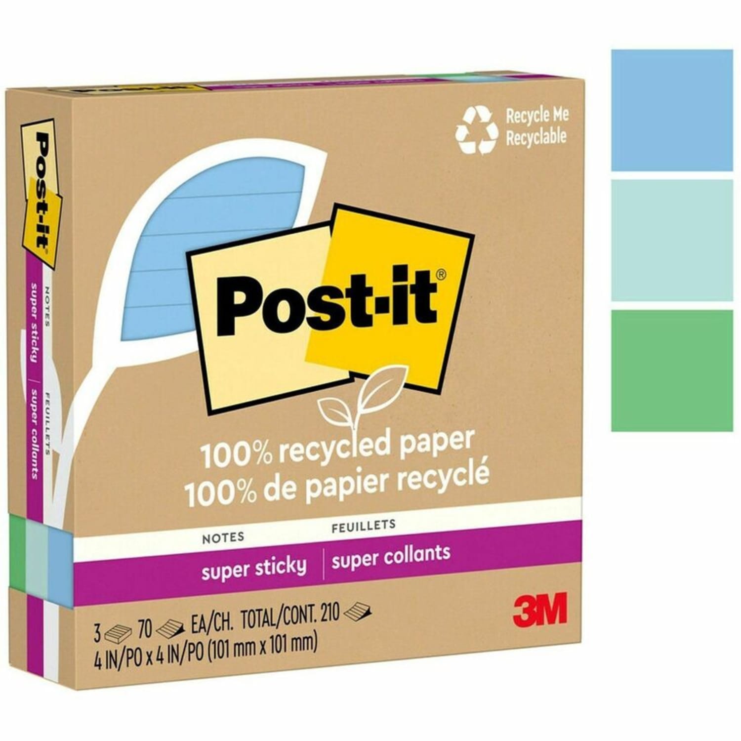 Post-it Super Sticky Adhesive Note - 210 - 4in Flag/Note Wx4in Flag/Note L- 70 Sheets per Pad - Ruled - Assorted Oasis - 3/Pack - 675R3SST - Image 3