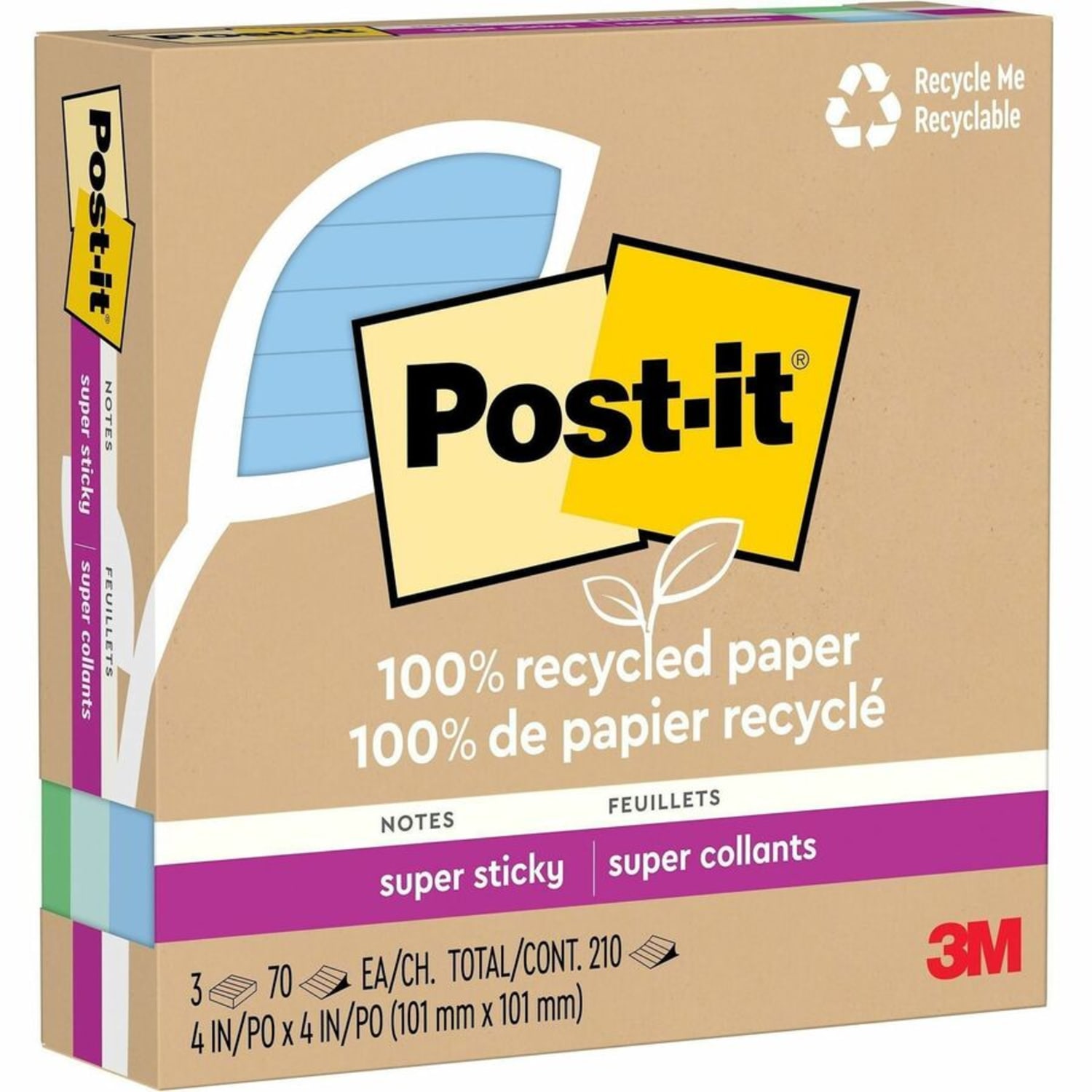Post-it Super Sticky Adhesive Note - 210 - 4in Flag/Note Wx4in Flag/Note L- 70 Sheets per Pad - Ruled - Assorted Oasis - 3/Pack - 675R3SST - Image 4