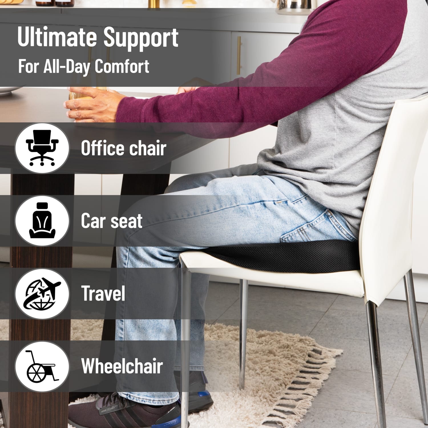 Mind Reader Memory Foam Seat Cushion, 2-3/4inH x 13-1/2inW x18inD, Black - Image 6