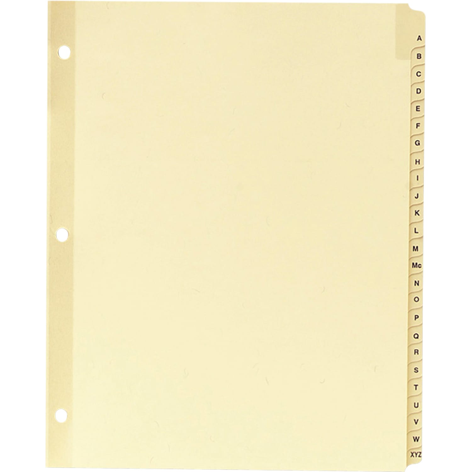 Sparco A-Z Clear Plastic Index Dividers, 8 1/2in x 11in, A-Z, Buff