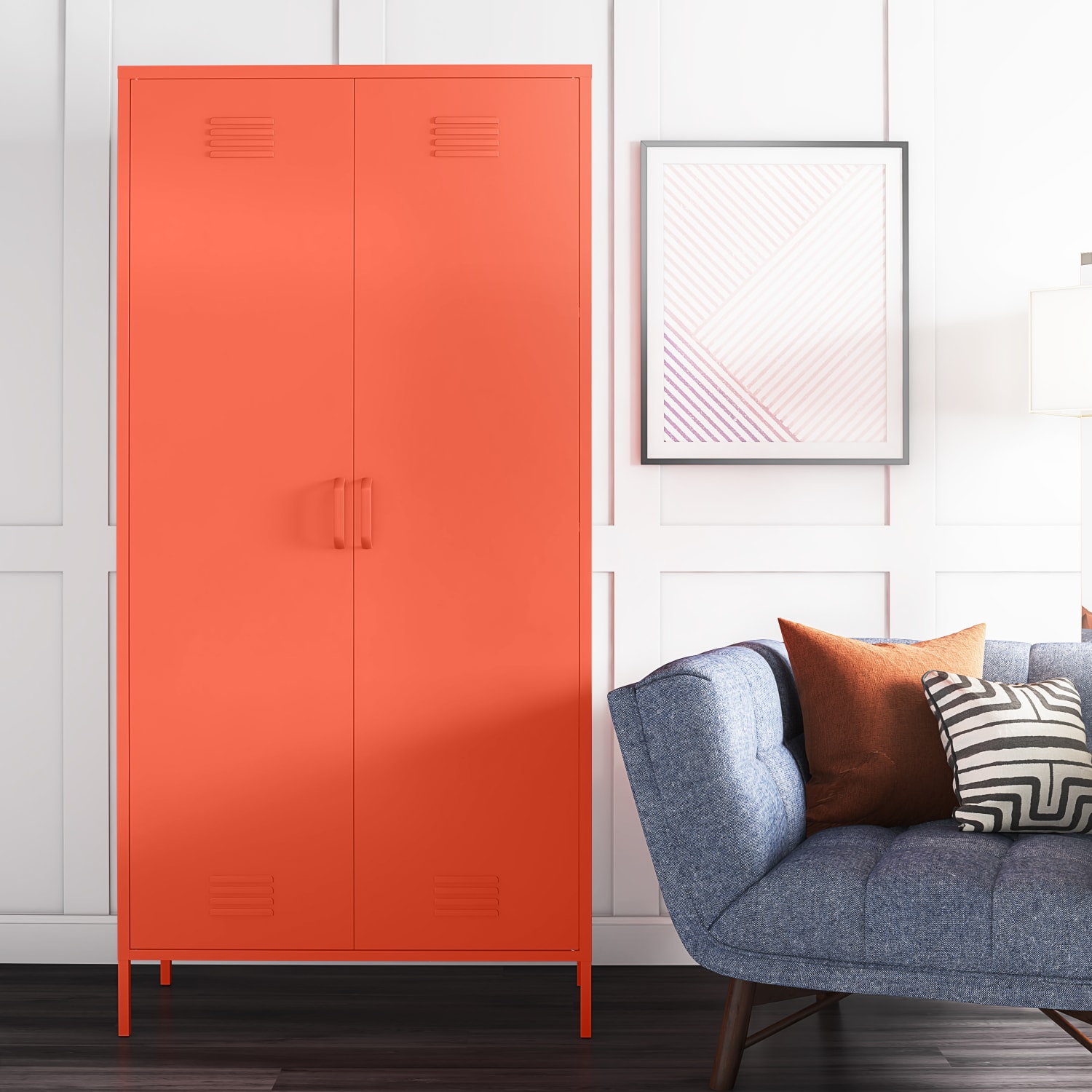Ameriwood Home Cache Tall 2-Door Metal Locker Cabinet, 72-7/8inH x 35-7/16inW x 15-3/4inD, Orange - Image 6
