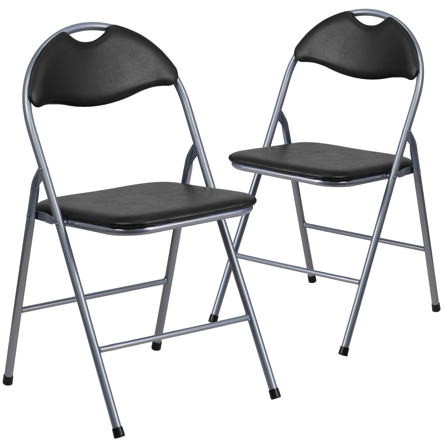 Flash Furniture HERCULES Series Vinyl Metal Folding Chairs With Carrying Handles, Black/Silver, Pack Of 2 Chairs - Image 4