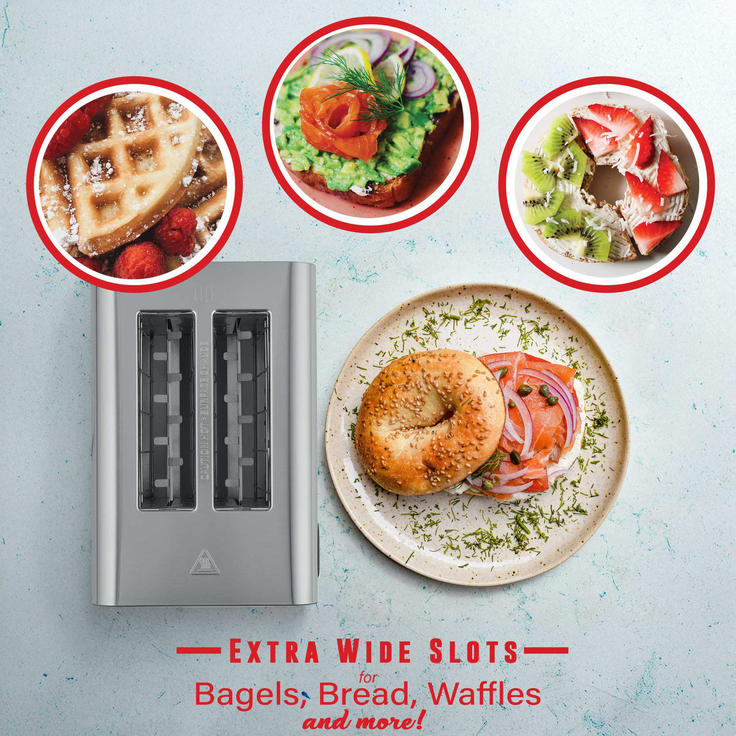 Brentwood 1,100-Watt 2-Slice Touch-Screen Digital Toaster with Extra-Wide Slots, Stainless Steel, TS-228DS - Image 5
