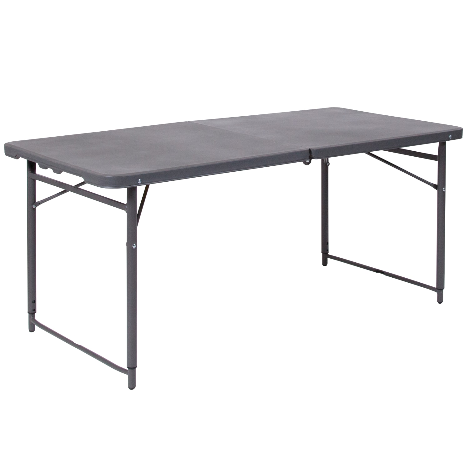 Flash Furniture Plastic Adjustable Bi-Fold Table With Carrying Handle, 29-1/2inH x 23-1/2inW x 48-1/4inD, Dark Gray - Image 3
