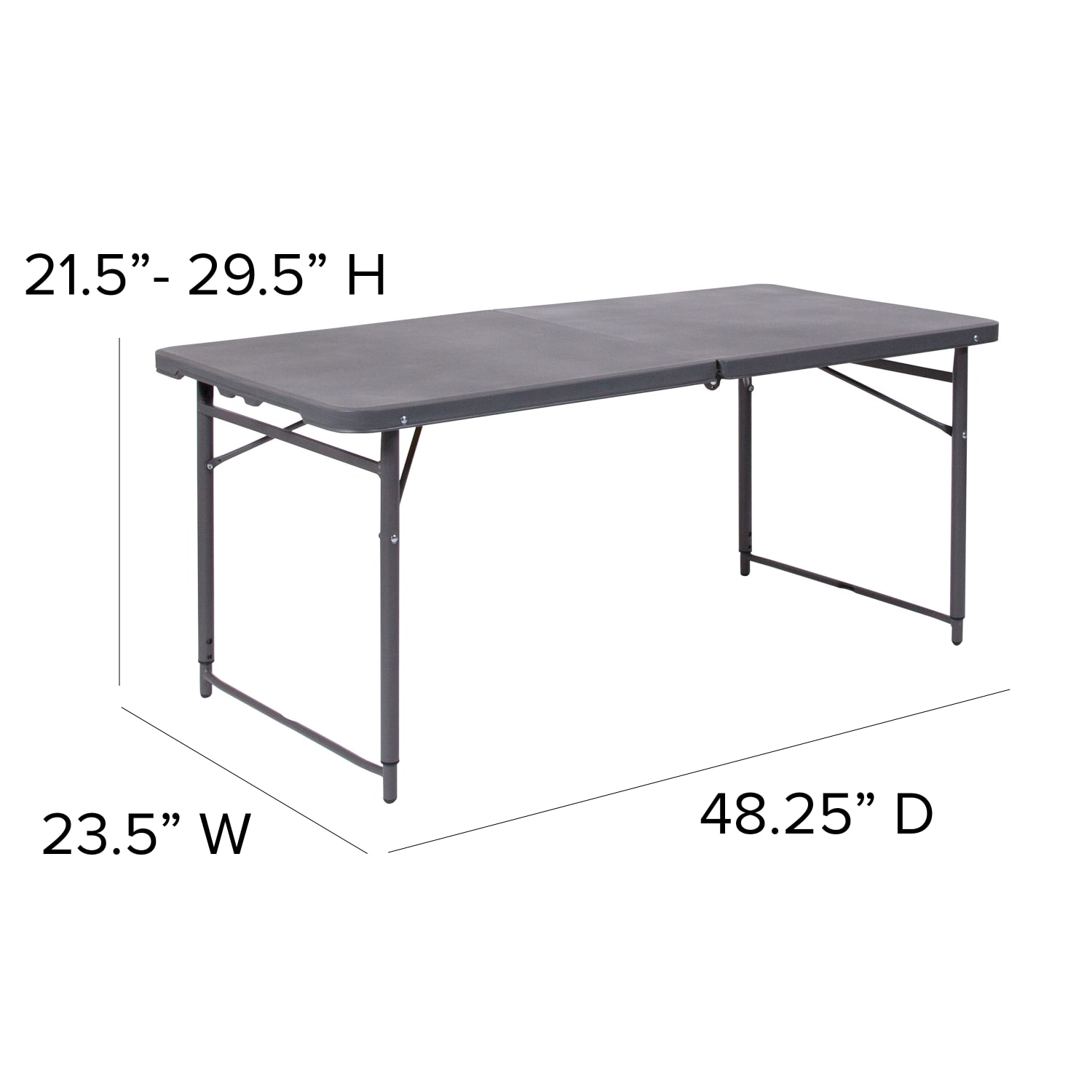 Flash Furniture Plastic Adjustable Bi-Fold Table With Carrying Handle, 29-1/2inH x 23-1/2inW x 48-1/4inD, Dark Gray - Image 6