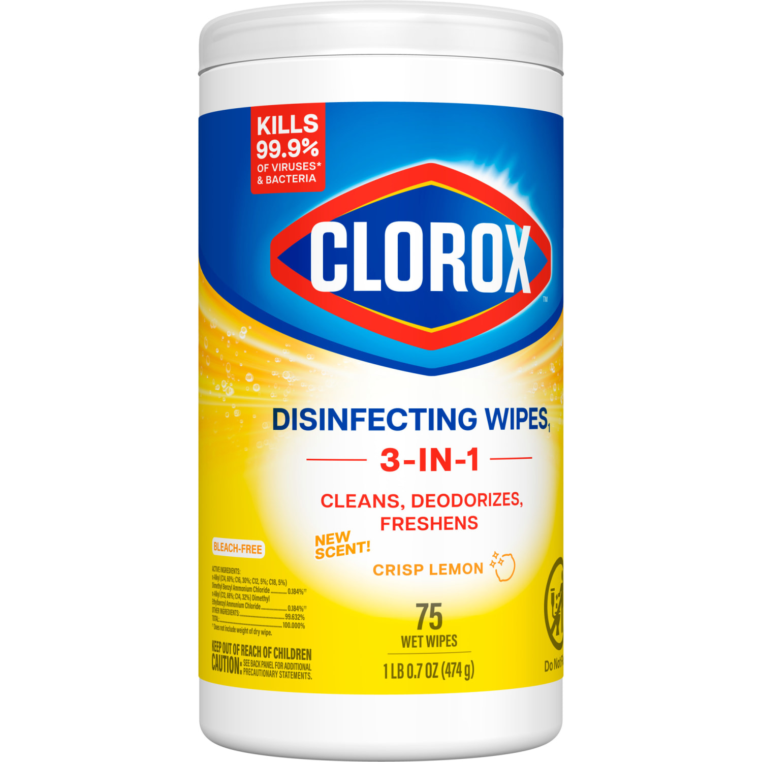 Clorox Disinfecting Wipes, Bleach Free Cleaning Wipes - Crisp Lemon - 75 Count (Pack of 6) - Image 4