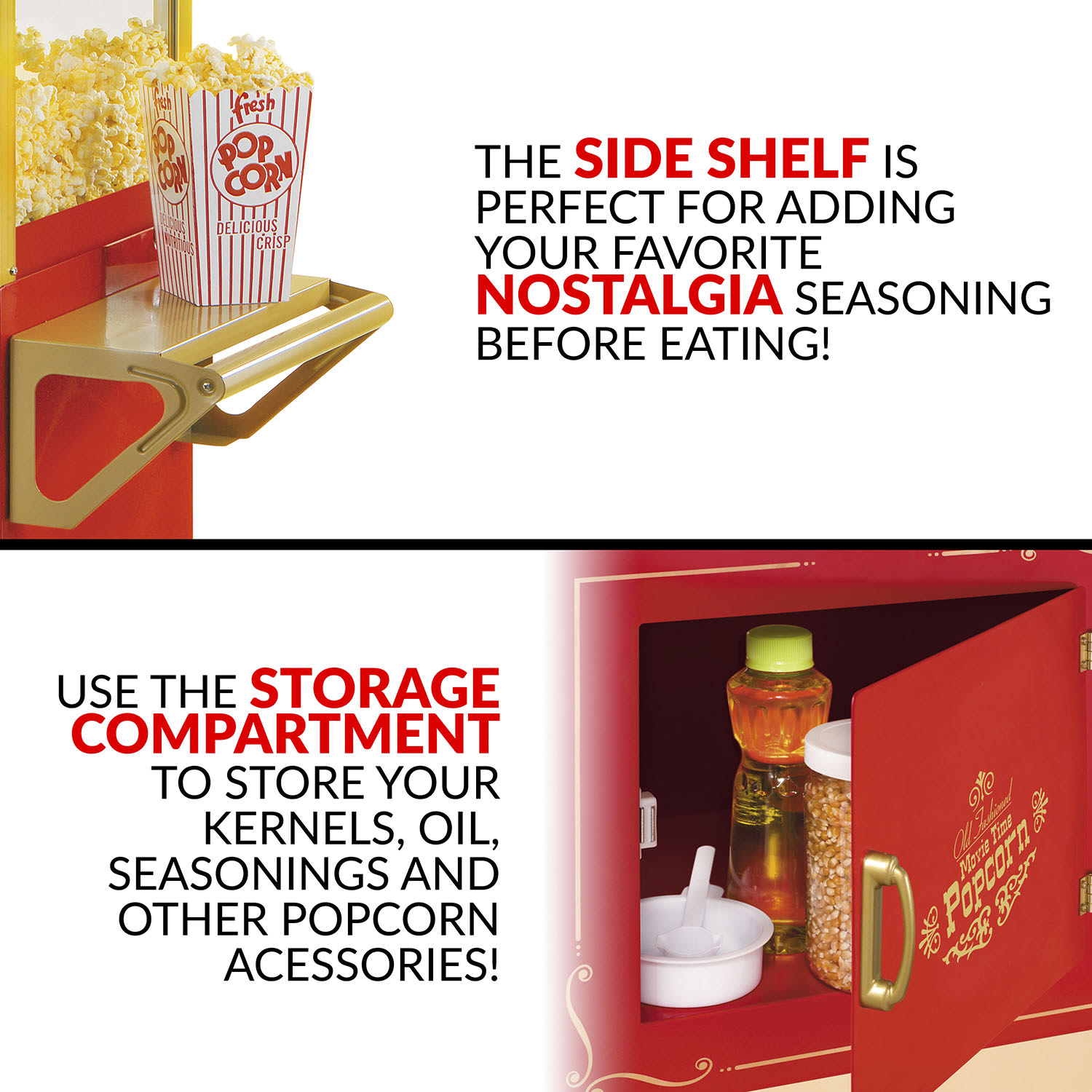 Nostalgia Electrics CCP510 Vintage Commercial Popcorn Cart, Red - Image 6