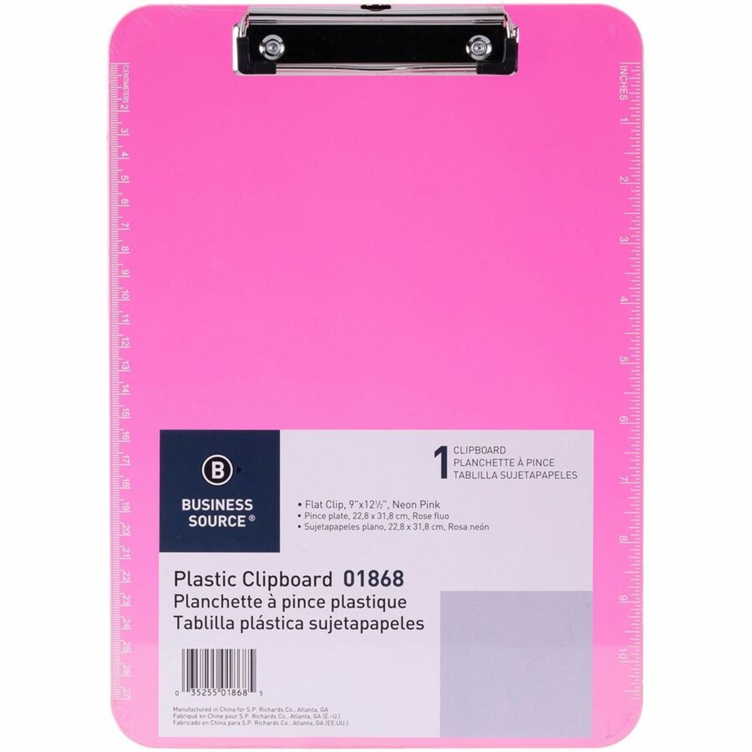 Sparco Plastic Clipboard With Flat Clip, 8 1/2in x 11in, Neon Pink - Image 5