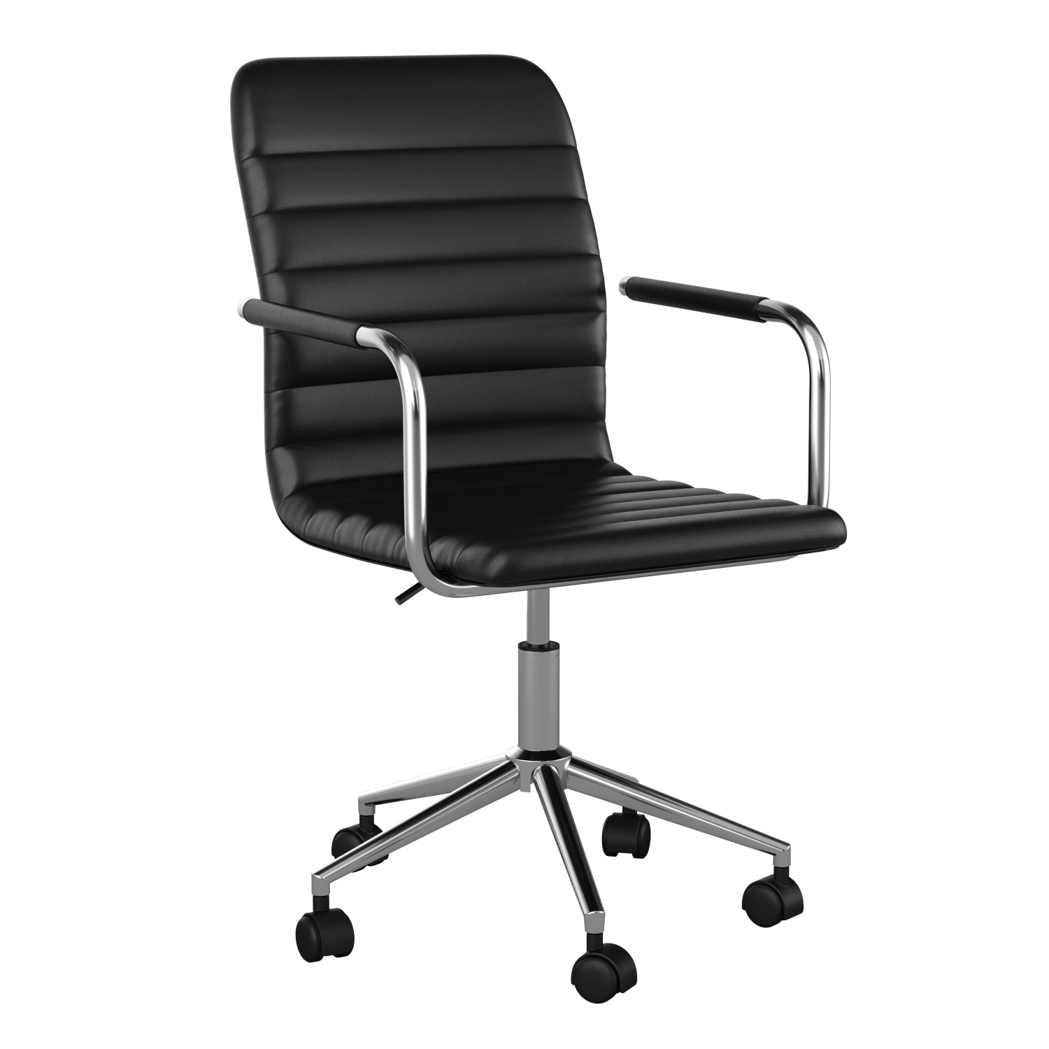 Martha Stewart Taytum Faux Leather Upholstered Mid-Back Executive Office Chair, Black/Polished Nickel - Image 3
