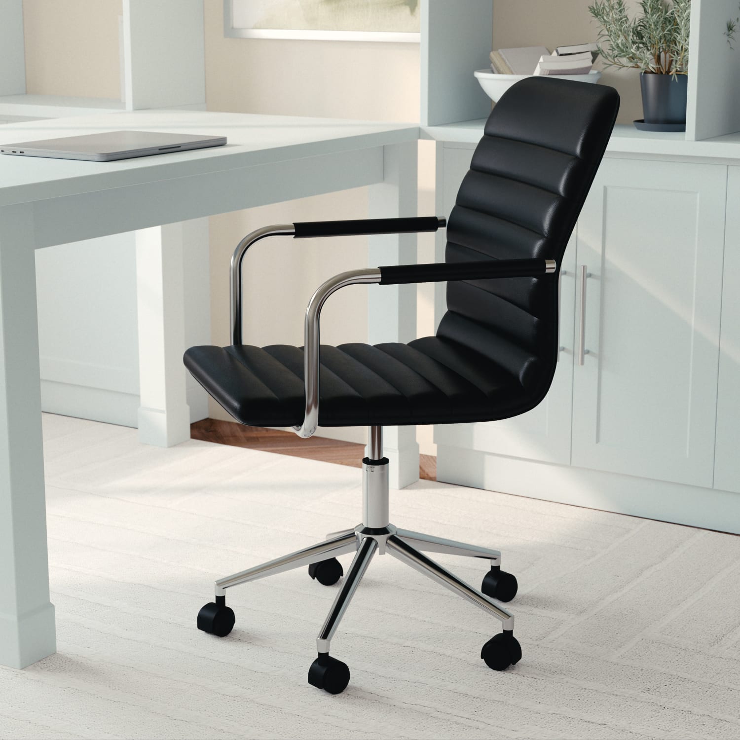 Martha Stewart Taytum Faux Leather Upholstered MidBack Executive Office Chair BlackPolished Nickel PopularChairscom Martha Stewart Taytum Faux Leather Upholstered Mid Back Executive Office Chair BlackPolished Nickel PopularChairscom