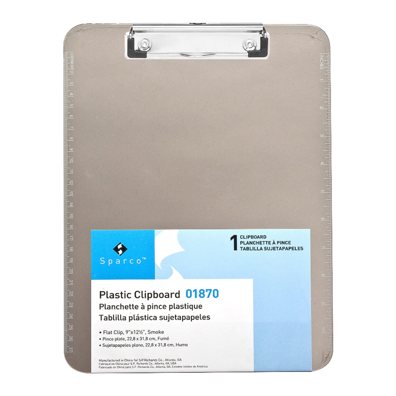 Sparco Plastic Clipboard With Flat Clip, 8 1/2in x 11in, Smoke - Image 4