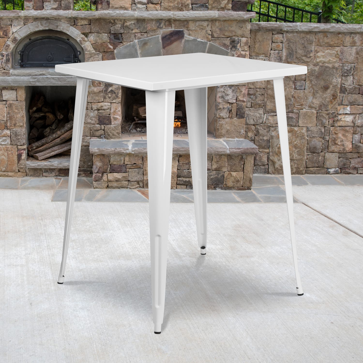Flash Furniture Commercial Grade 31.5in Square Metal Indoor-Outdoor Bar Height Table, White - Image 3