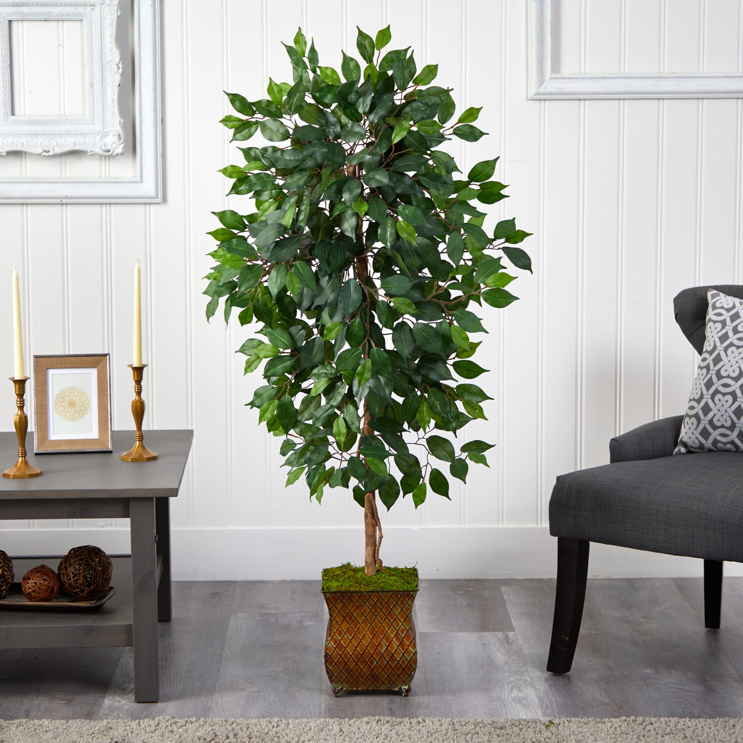Nearly Natural Ficus 51inH Artificial Plant With Metal Planter, 51inH x 21inW x 19inD, Green/Brown - Image 3