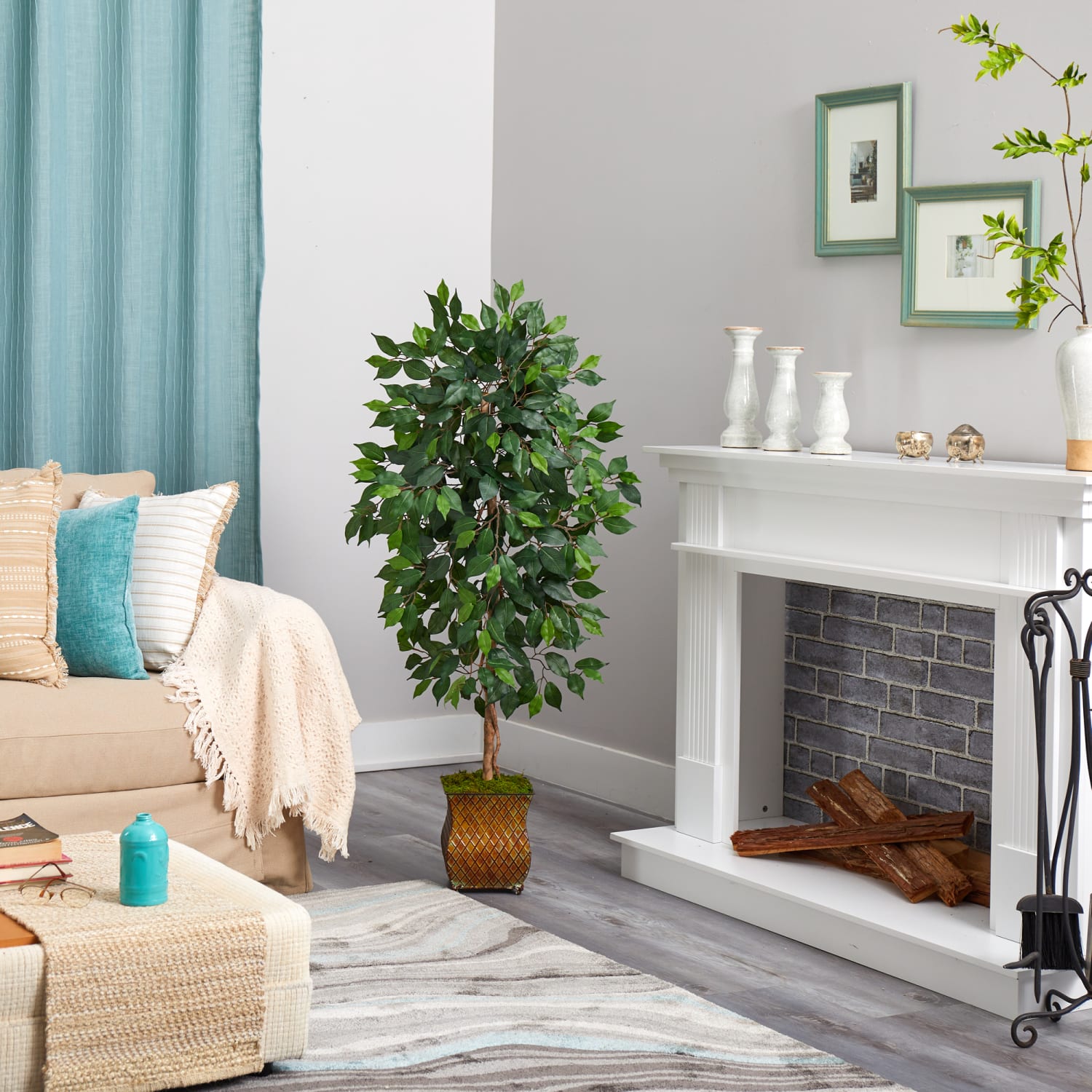 Nearly Natural Ficus 51inH Artificial Plant With Metal Planter, 51inH x 21inW x 19inD, Green/Brown - Image 5