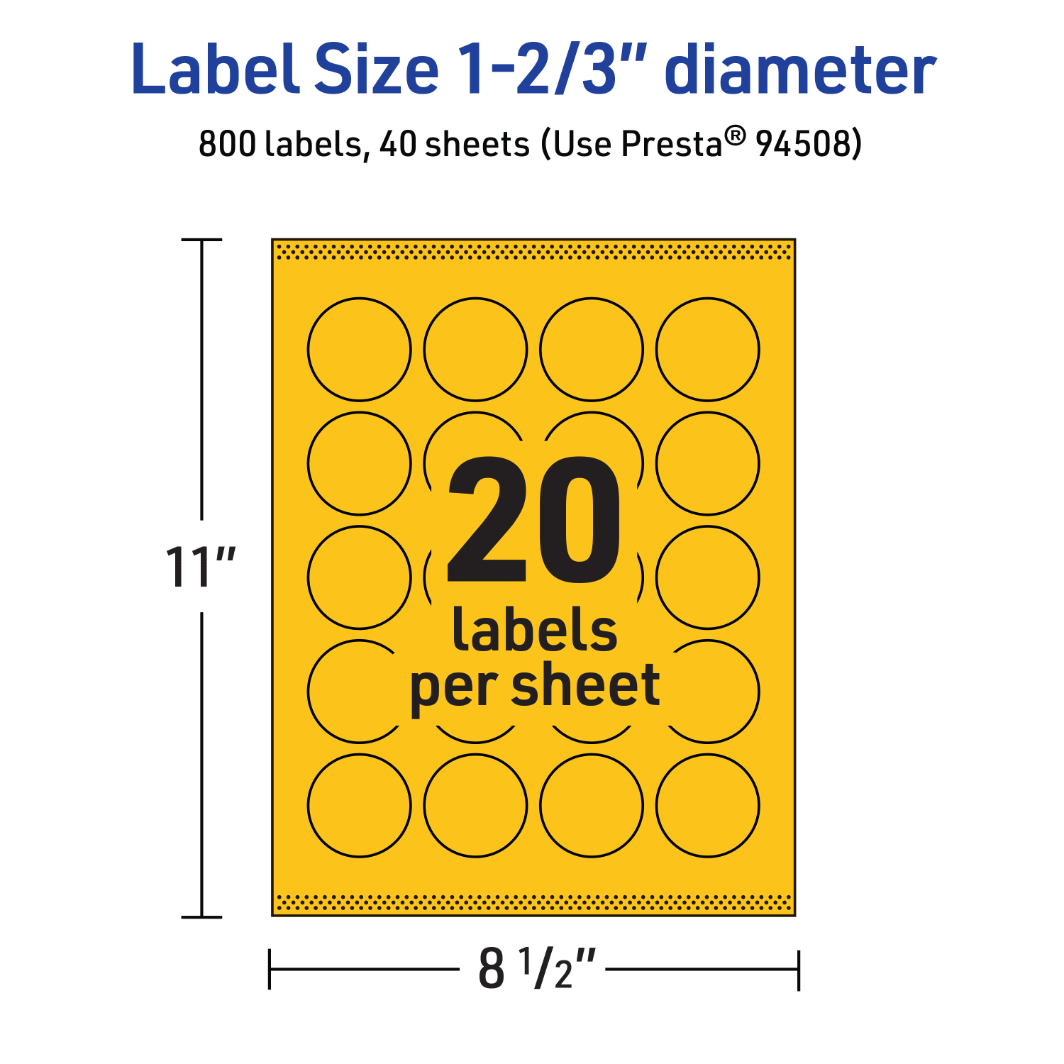 Avery Print-To-The-Edge Labels With Sure Feed Technology And Easy Peel Label Feature, 94508-BYP40, Round, 1-2/3in, Matte Bright Yellow, Pack of 800 - Image 6