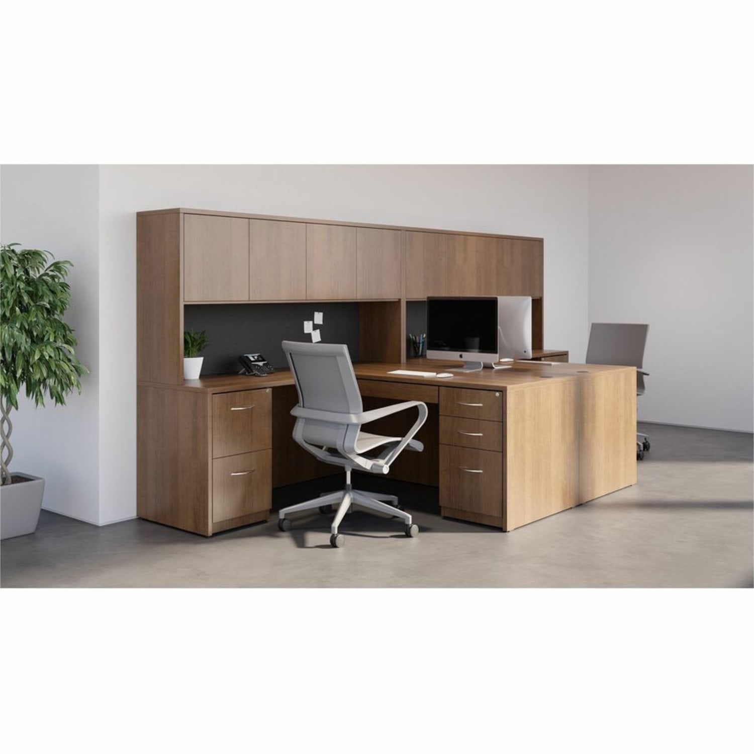 Lorell Essentials Hutch With Doors, 66inW, Walnut - Image 6