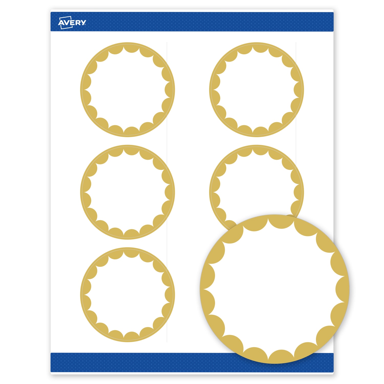 Avery Print-To-The-Edge Labels With Sure Feed Technology, S00-DK0-PRWMP10, Round, 3in, Matte White, Preprinted Gold Dots Edge Design, Pack Of 60 - Image 3