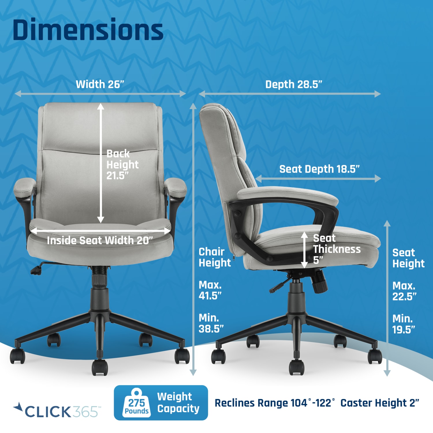 Click365 Transform 20 Ergonomic Fabric MidBack Desk Chair GrayBlack PopularChairscom Click365 Transform 20 Ergonomic Fabric Mid Back Desk Chair GrayBlack PopularChairscom