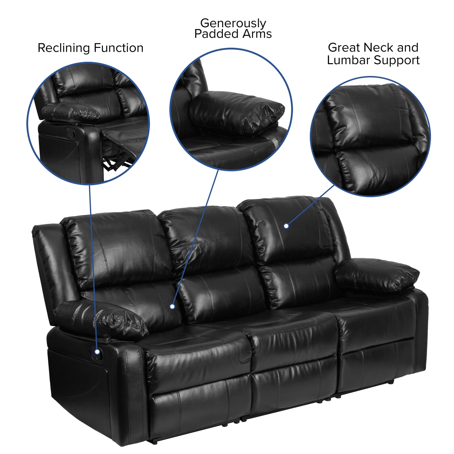 Flash Furniture Harmony Series LeatherSoft Faux Leather Sofa With 2 BuiltIn Recliners Black PopularChairscom Flash Furniture Harmony Series LeatherSoft Faux Leather Sofa With 2 Built In Recliners Black PopularChairscom