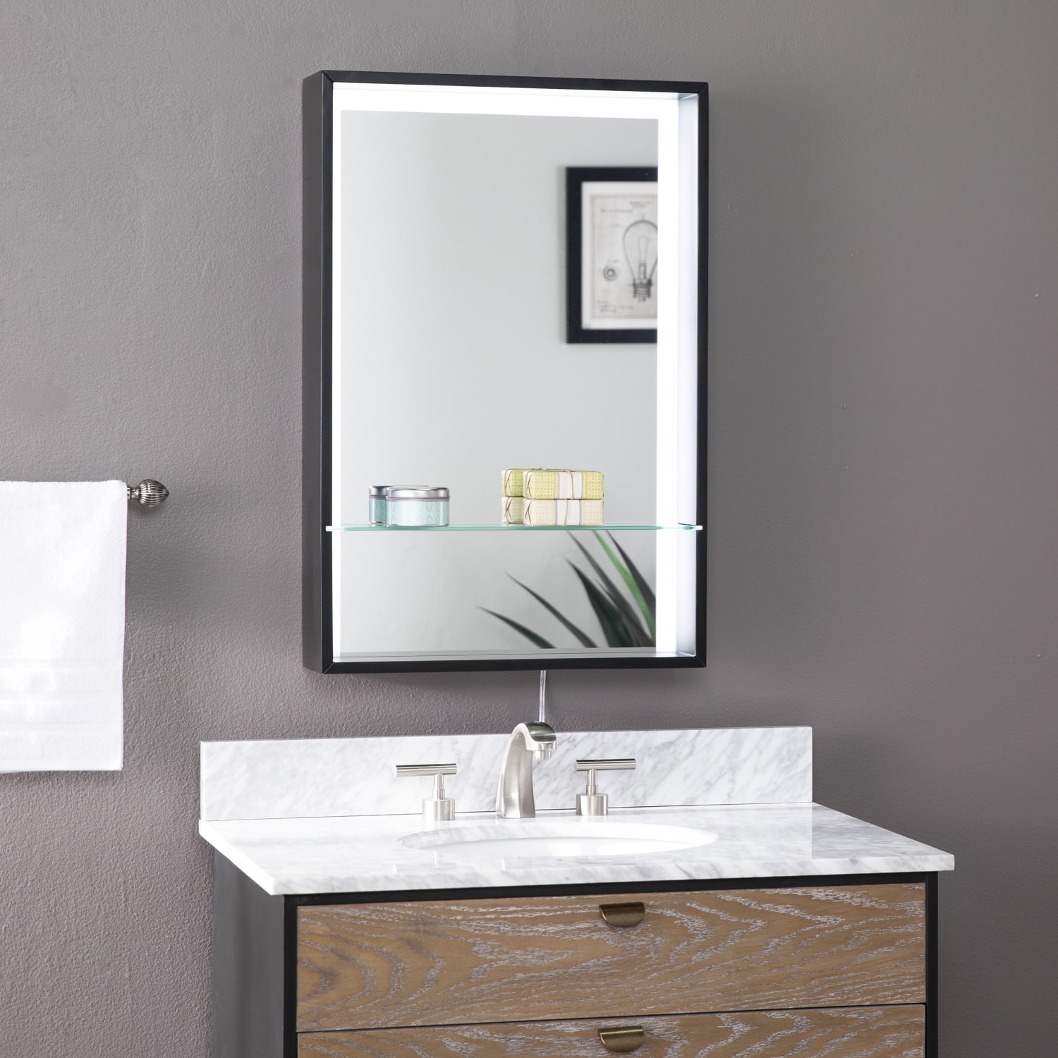 SEI Wervin Lighted Mirror With Shelf, 45-3/4in x 35-1/4in, Black - Image 3