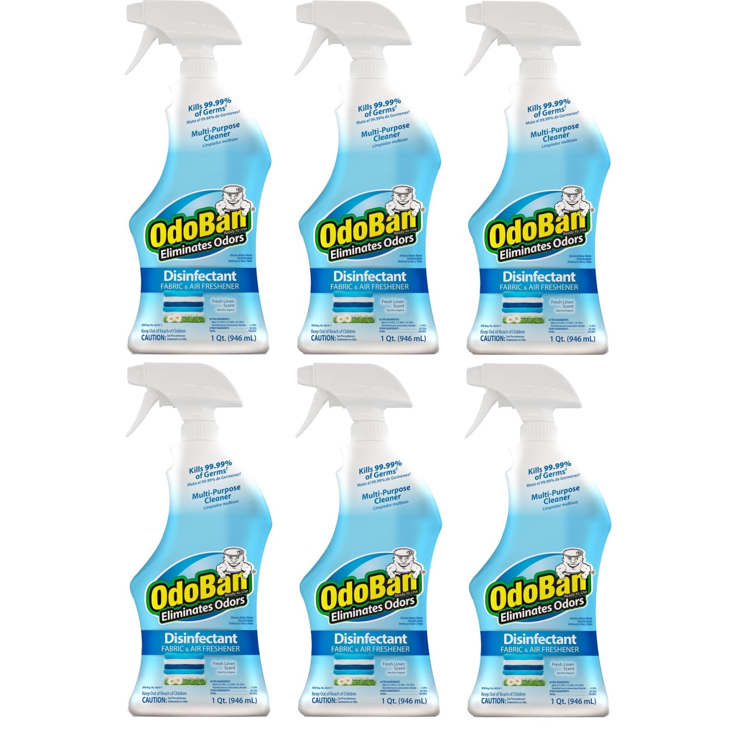 OdoBan Odor Eliminator Disinfectant Spray, Fresh Linen Scent, 32 Oz, Case Of 6 Bottles