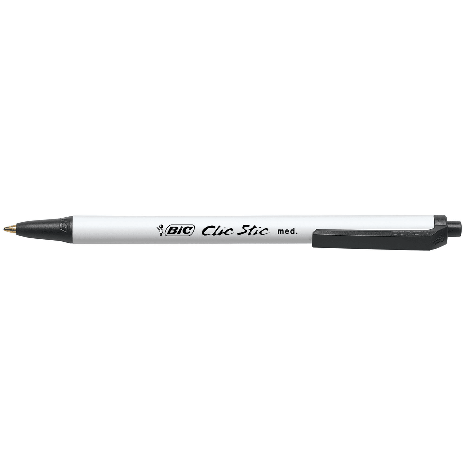 BIC Clic Stic Retractable Ballpoint Pens, Medium Point, 1.0 mm, White Barrel, Black Ink, Pack Of 24 - Image 3