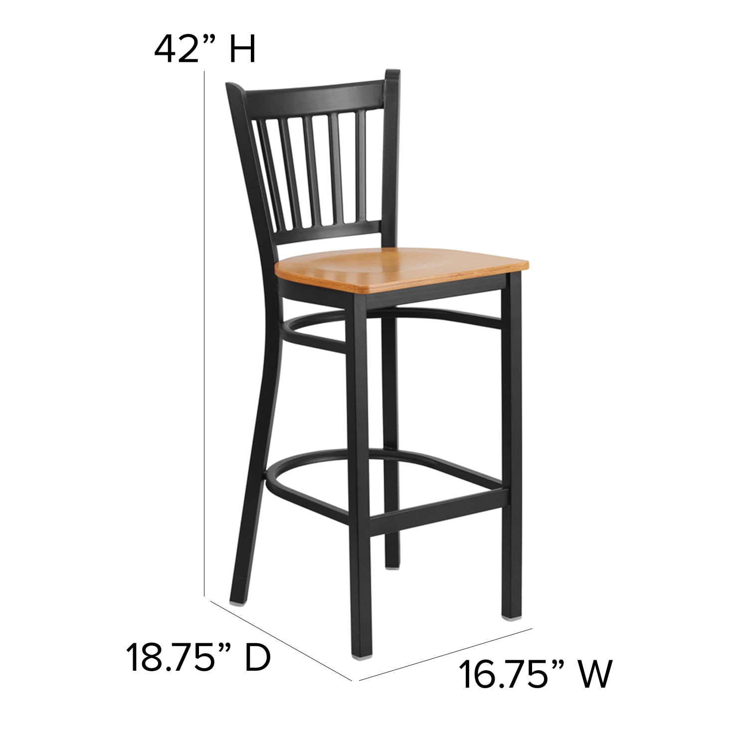 Flash Furniture Vertical Back Restaurant Bar Stool, Natural/Black - Image 6