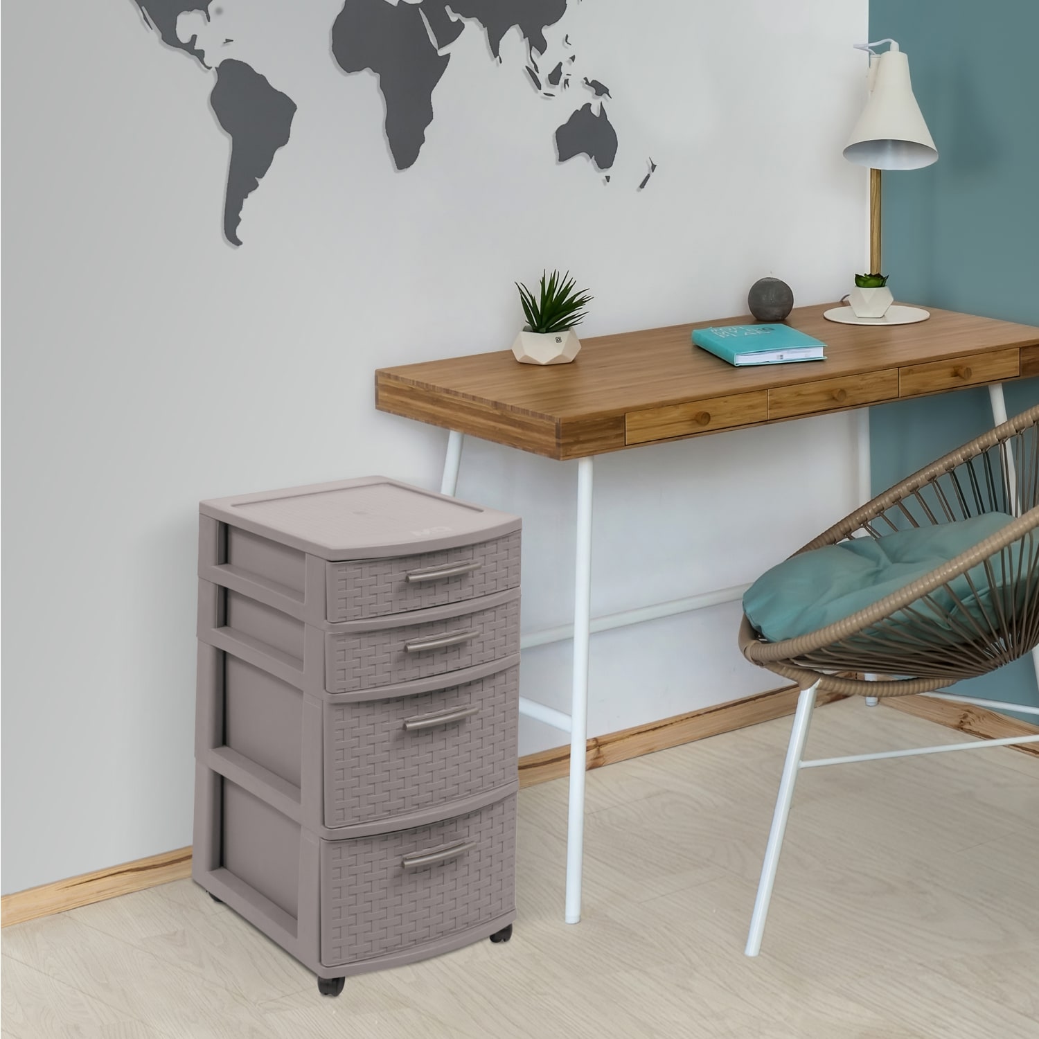 Inval 4-Drawer Storage Cabinet, 25-1/2in x 12-1/2in, Taupe - Image 4