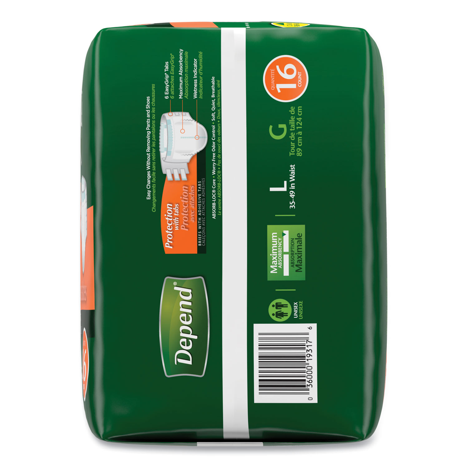 Depend Incontinence Protection with Tabs, 35in to 49in Waist, 16/Pack, 3 Packs/Carton - Image 5