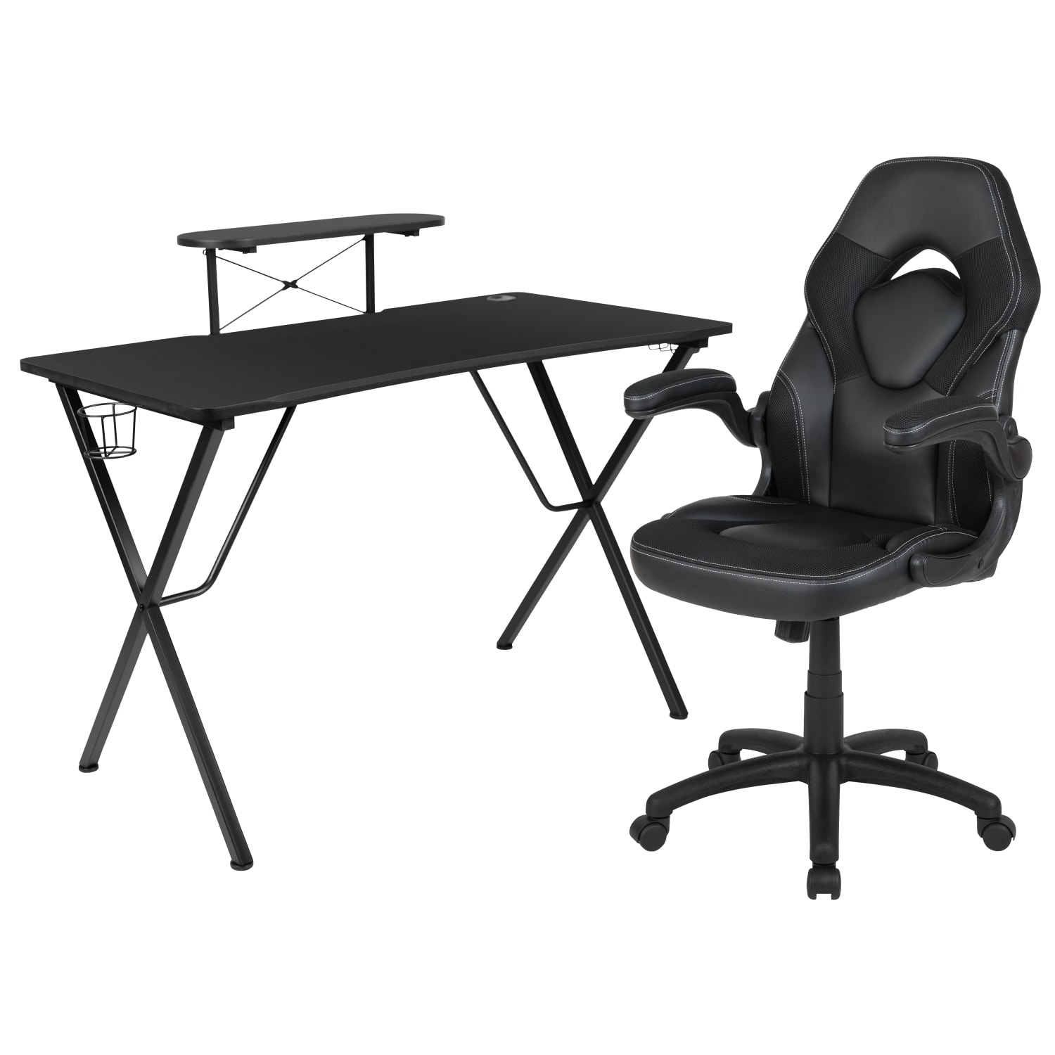 Flash Furniture Gaming Desk And Racing Chair Set With Cup Holder, Headphone Hook and Monitor/Smartphone Stand, Black - Image 3