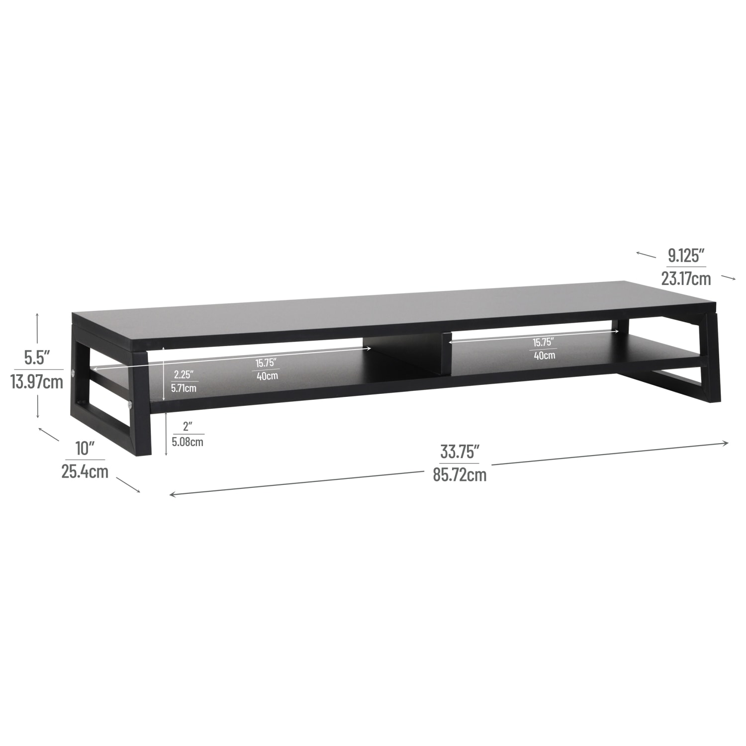 Mind Reader 2-Tier MDF Double Monitor Stand Screen Riser With Storage Shelf, 5-1/2inH x 10inW x 33-3/4inD, Black, Total Qty 1 - Image 4