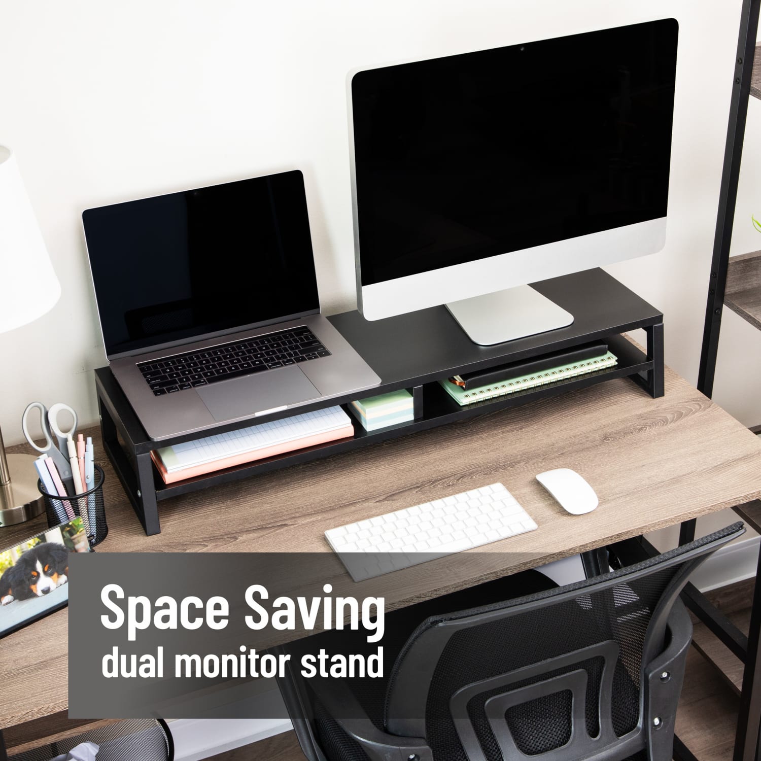 Mind Reader 2-Tier MDF Double Monitor Stand Screen Riser With Storage Shelf, 5-1/2inH x 10inW x 33-3/4inD, Black, Total Qty 1 - Image 5