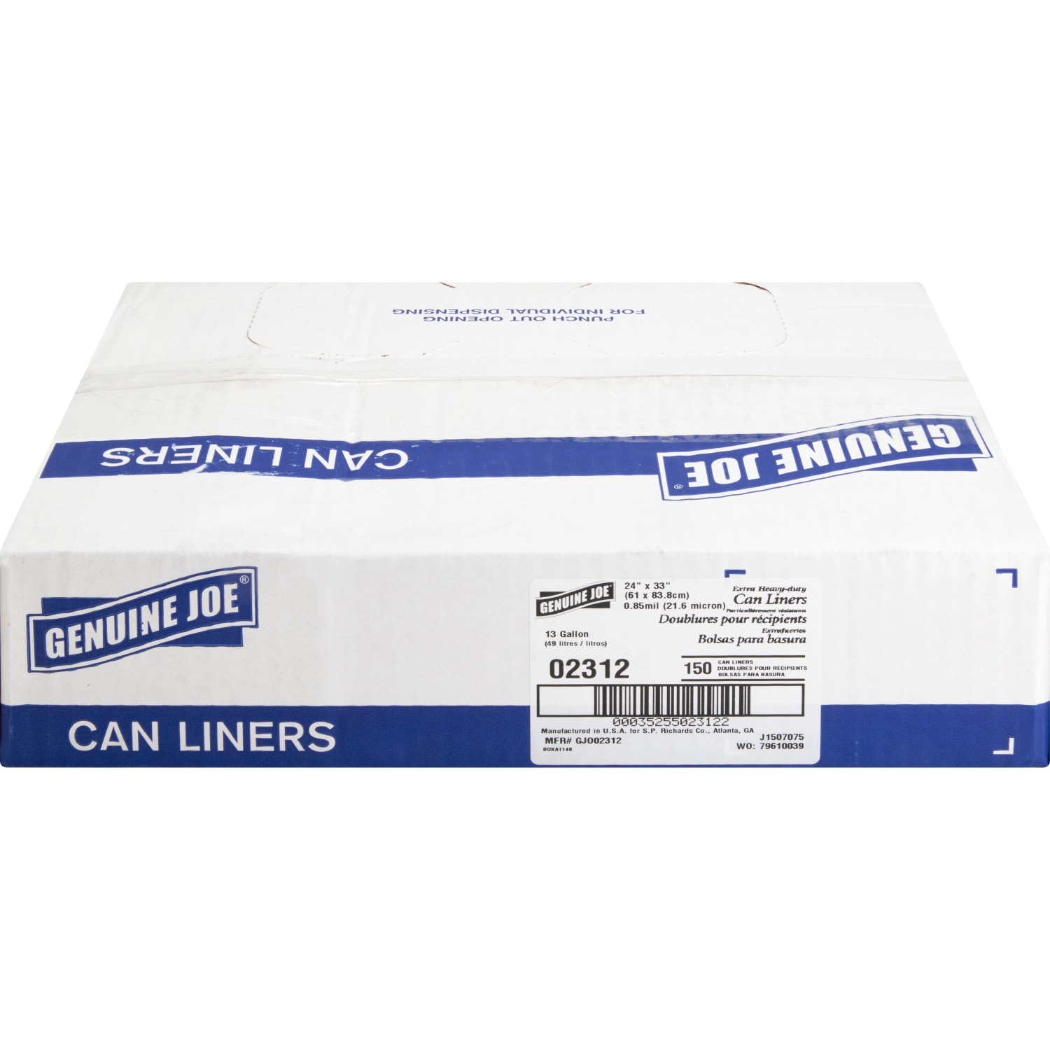 Genuine Joe 75% Recycled Heavy-Duty Contractor Trash Bags, 13 Gallons, 24in x 31in, White, Box Of 150