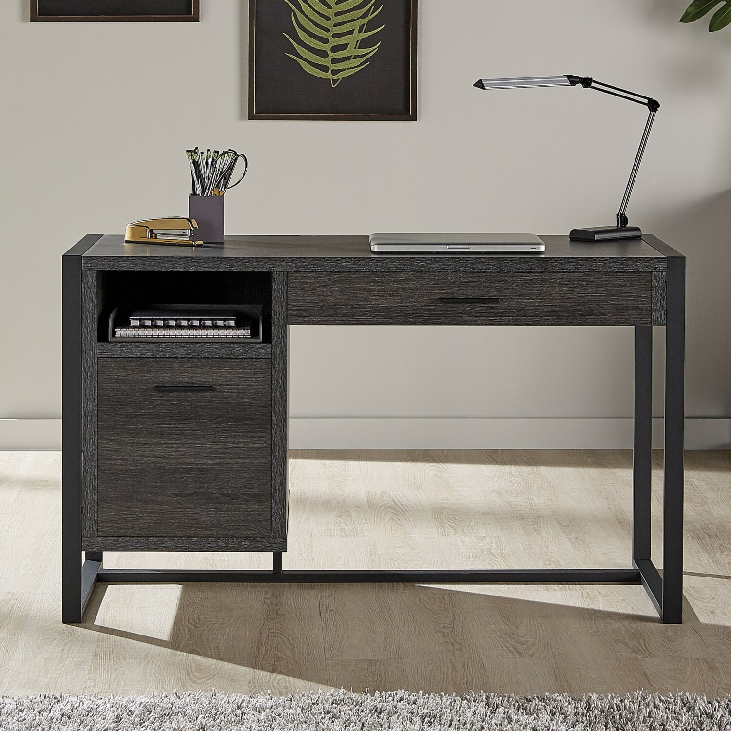 RealSpace DeJori 51inW Writing Desk, Charcoal