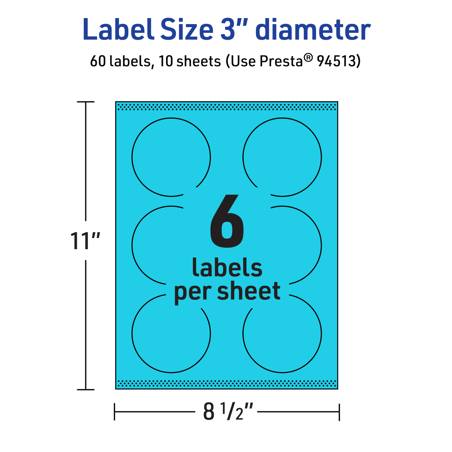 Avery Print-To-The-Edge Labels With Sure Feed Technology And Easy Peel Label Feature, 94513-BBP10, Round, 3in, Matte Bright Blue, Pack of 60 - Image 6