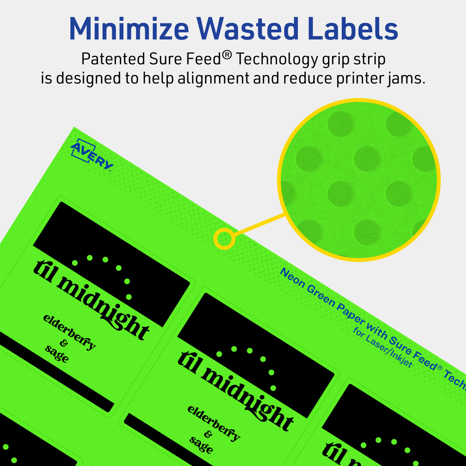 Avery Printable Labels With Sure Feed Technology, 94104-NGP10, Square, 2-1/2in x 2-1/2in, Matte Neon Green, Pack of 90 - Image 5