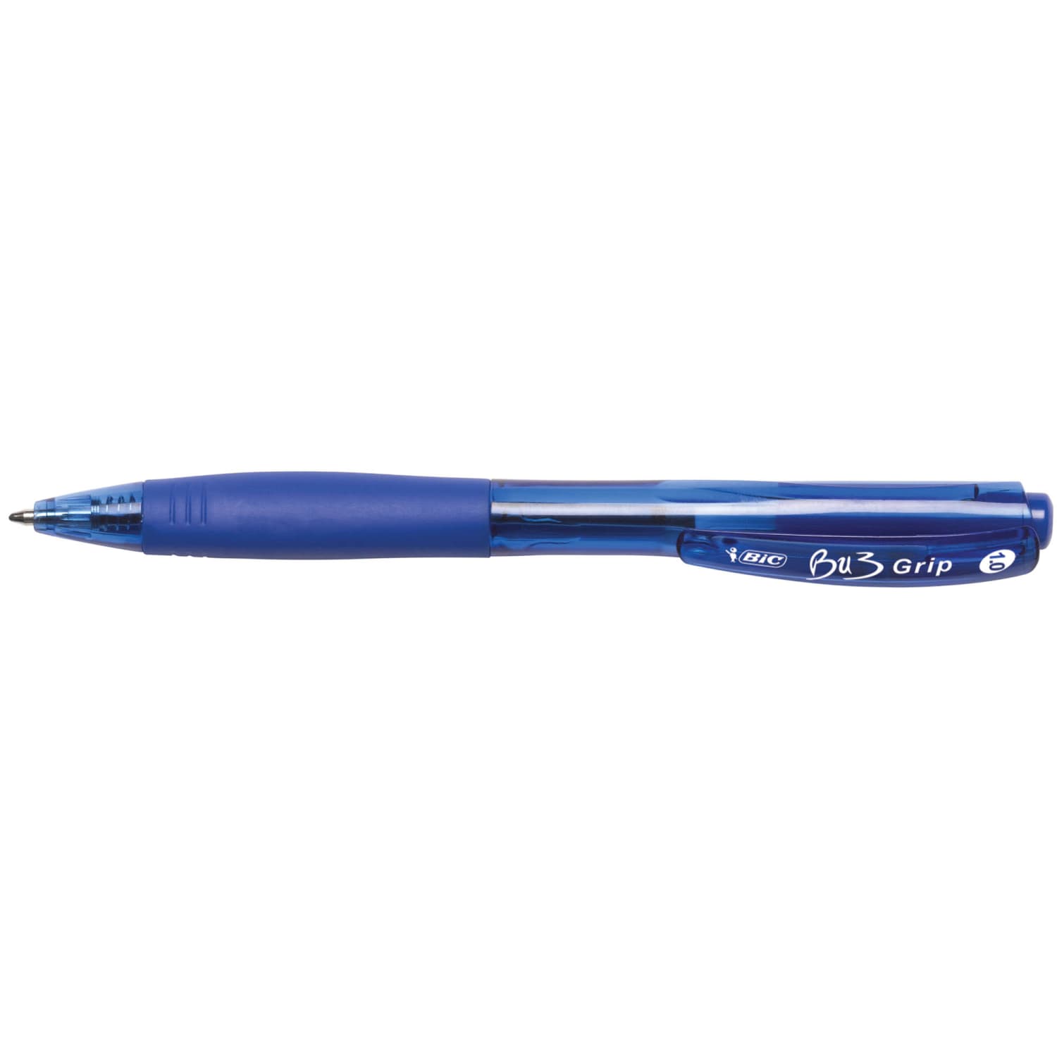 BIC BU3 Grip Retractable Ballpoint Pens, Medium Point, 1.0 mm, Clear Barrel, Blue Ink, Pack Of 12 - Image 3