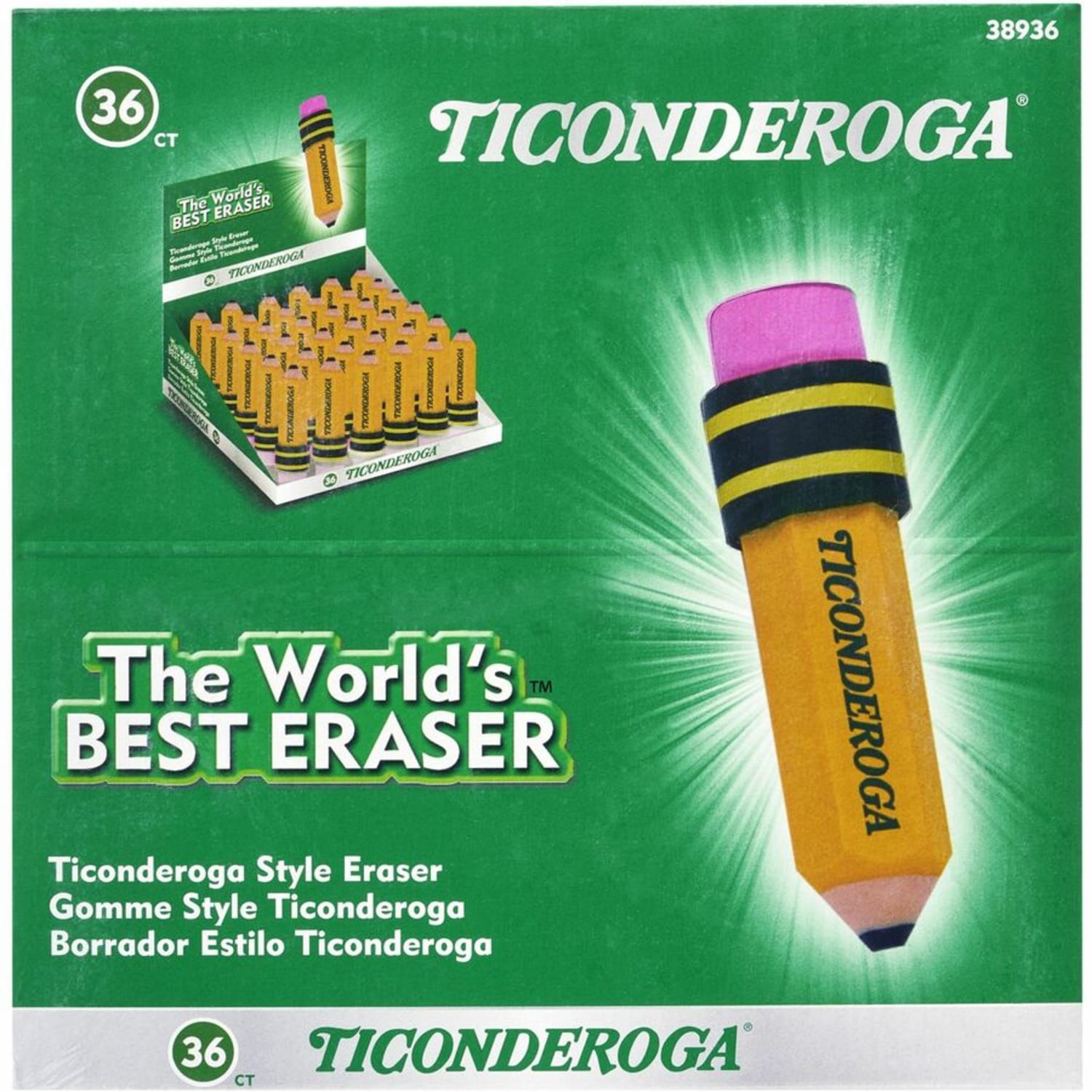 Ticonderoga Pencil-Shaped Erasers - Yellow - Pencil - 36 / Box - Latex-free, Smudge-free, Non-toxic - Image 4
