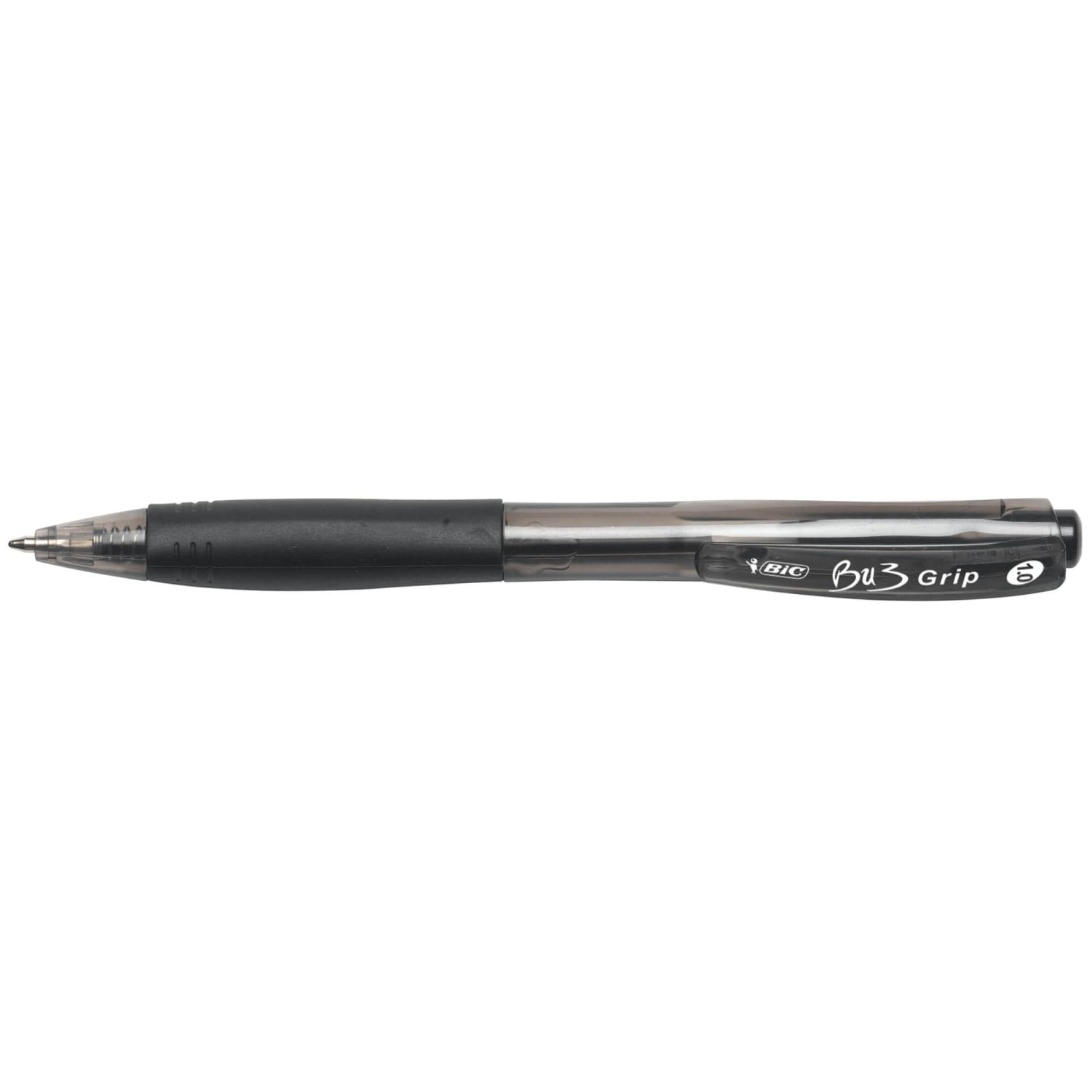 BIC BU3 Grip Retractable Ballpoint Pens, Medium Point, 1.0 mm, Clear Barrel, Black Ink, Pack Of 12 - Image 3