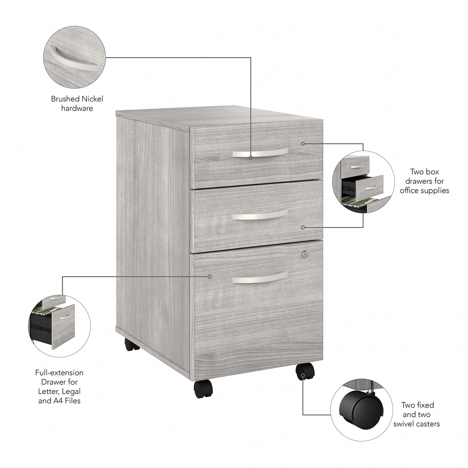 Bush Business Furniture Studio A 60inW Computer Desk With 3-Drawer Mobile File Cabinet, Platinum Gray, Standard Delivery - Image 5