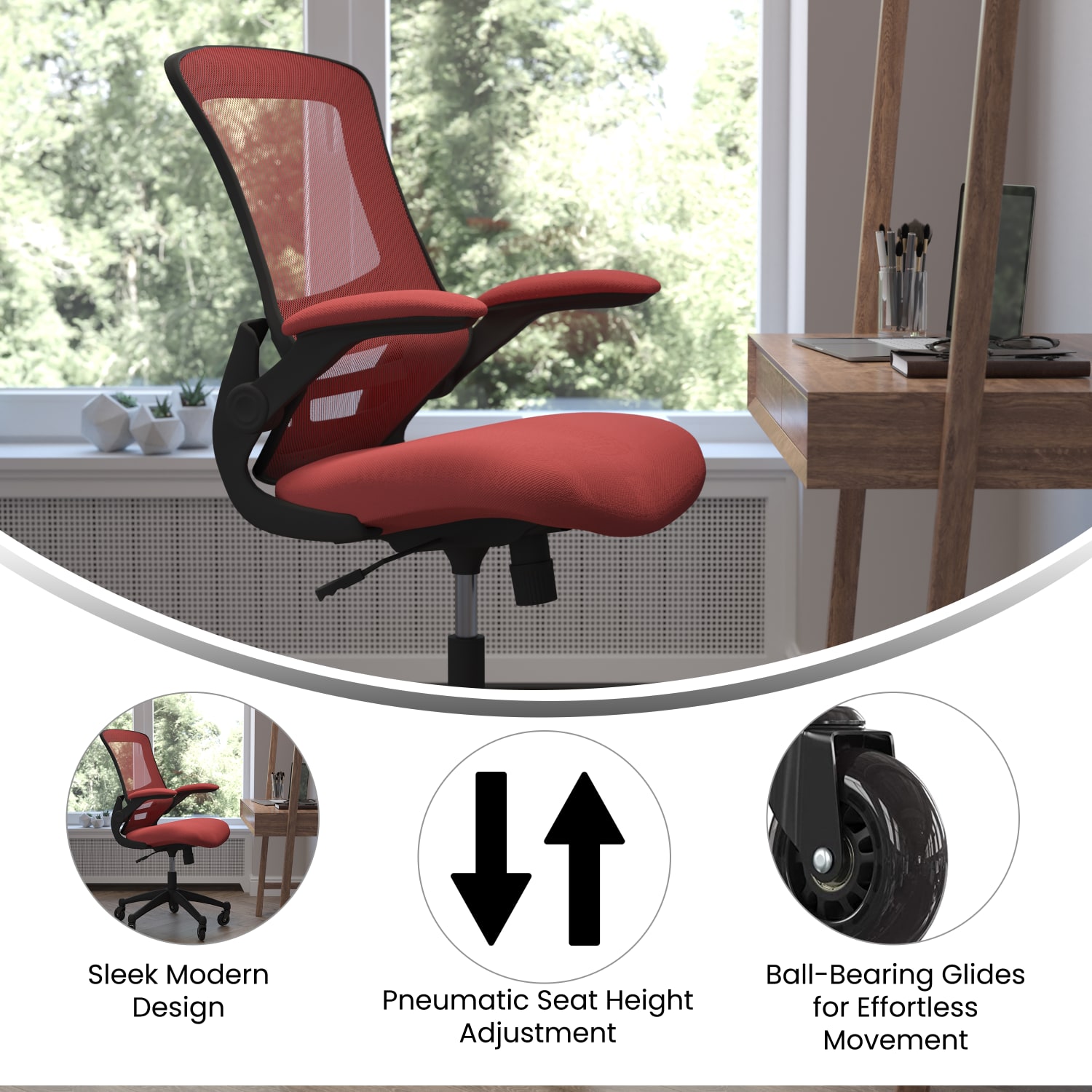 Flash Furniture Kelista Ergonomic Mesh Mid-Back Swivel Task Chair, Red/Black - Image 5
