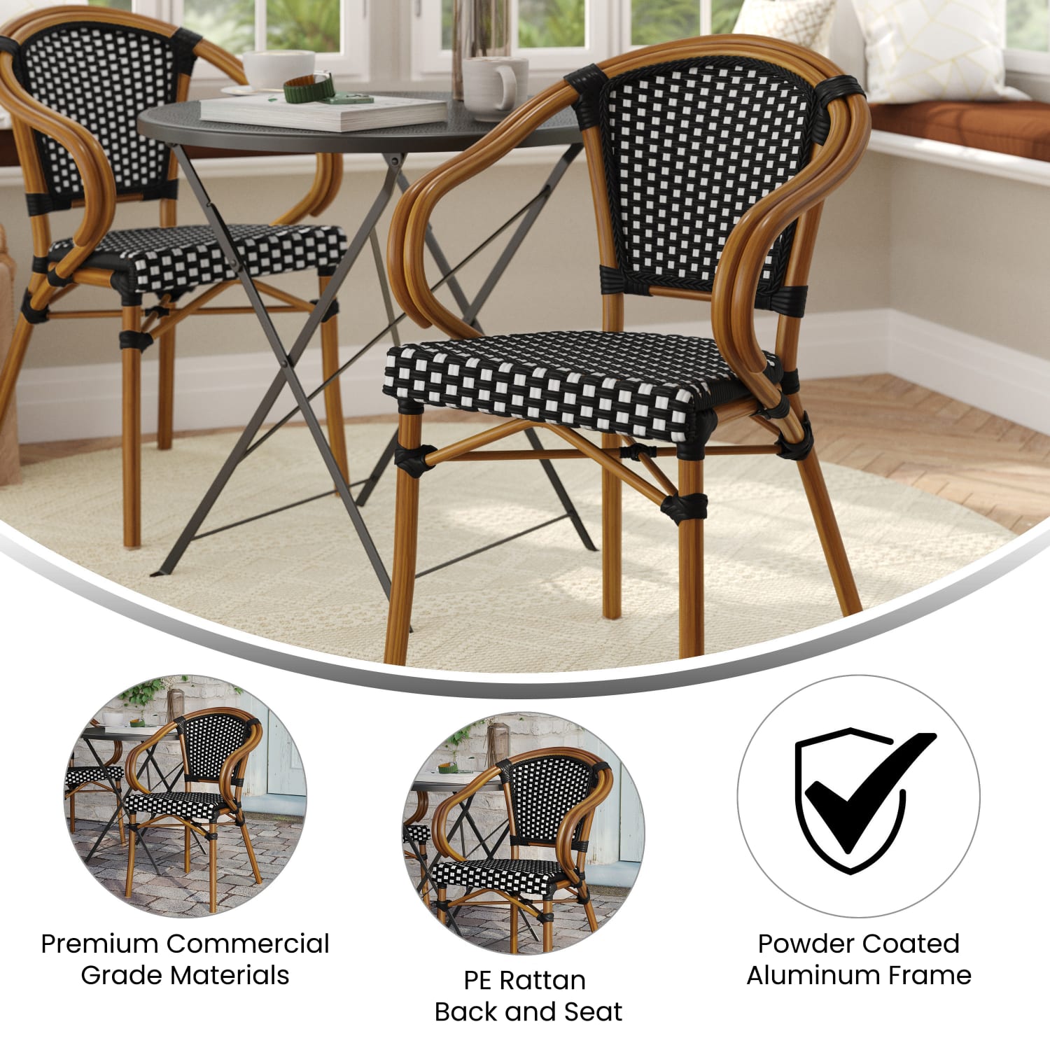 Flash Furniture Bordeaux IndoorOutdoor Commercial Bistro Stacking Chair with Arms Black WhiteNatural Frame SDAS642142BKWN PopularChairscom Flash Furniture Bordeaux IndoorOutdoor Commercial Bistro Stacking Chair with Arms Black WhiteNatural Frame SDAS642142BKWN PopularChairscom